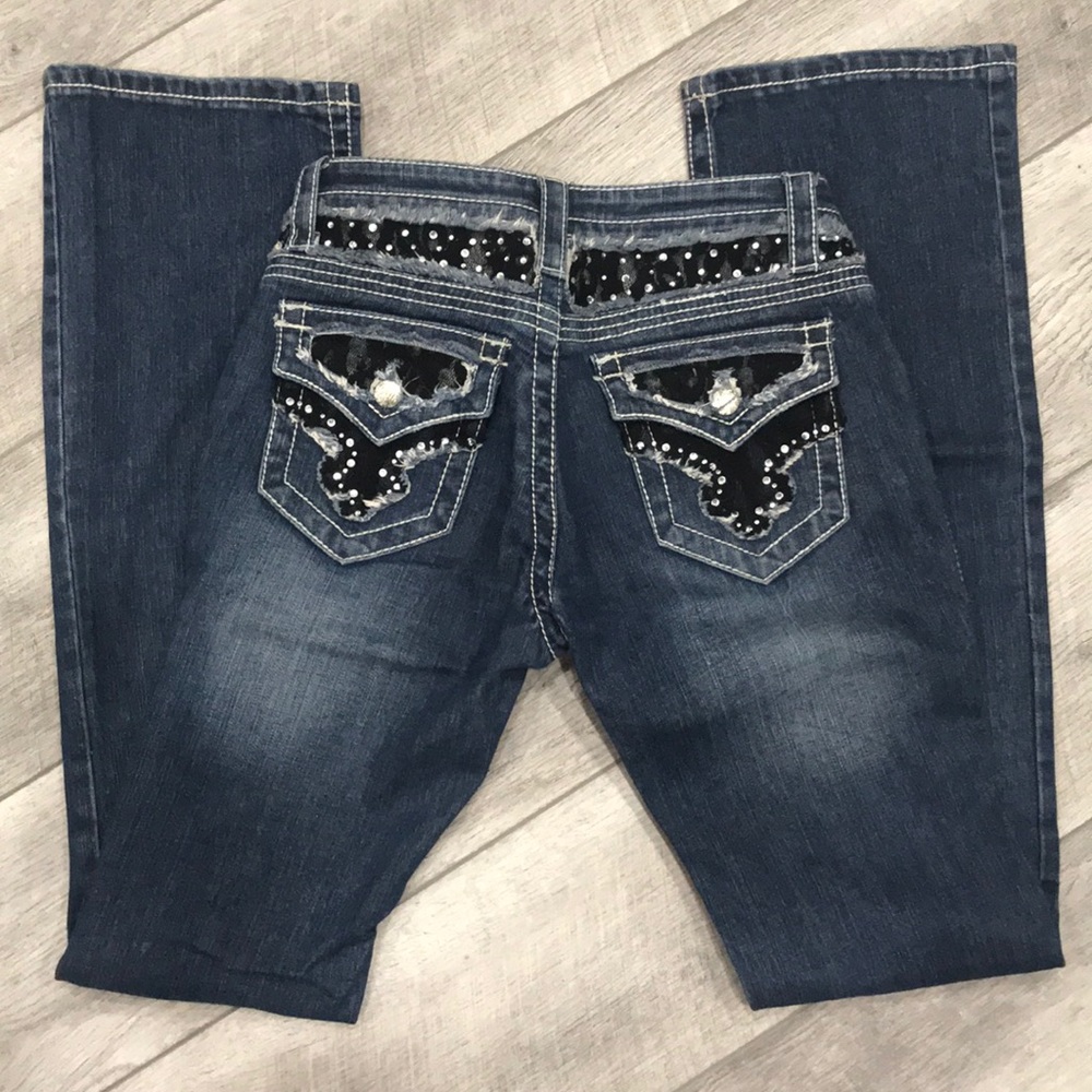 Distressed Cello Jeans W/Lace